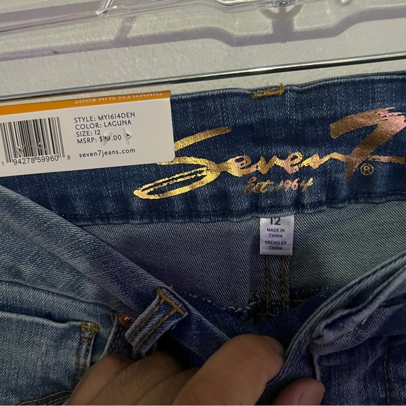 New Seven7 Tummyless High Rise Slim Boot Jeans in Laguna Stretch Denim Size 12 - Picture 3 of 7